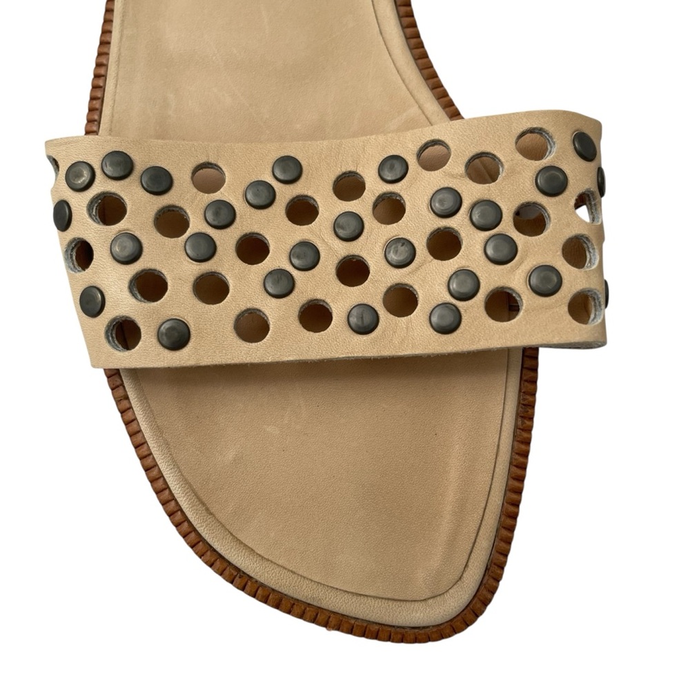 Manolo Blahnik Beige Studded Leather Sandals - Picture 3 of 6